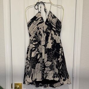 American Eagle Black & Cream Floral Halter Backless Mini Dress XS